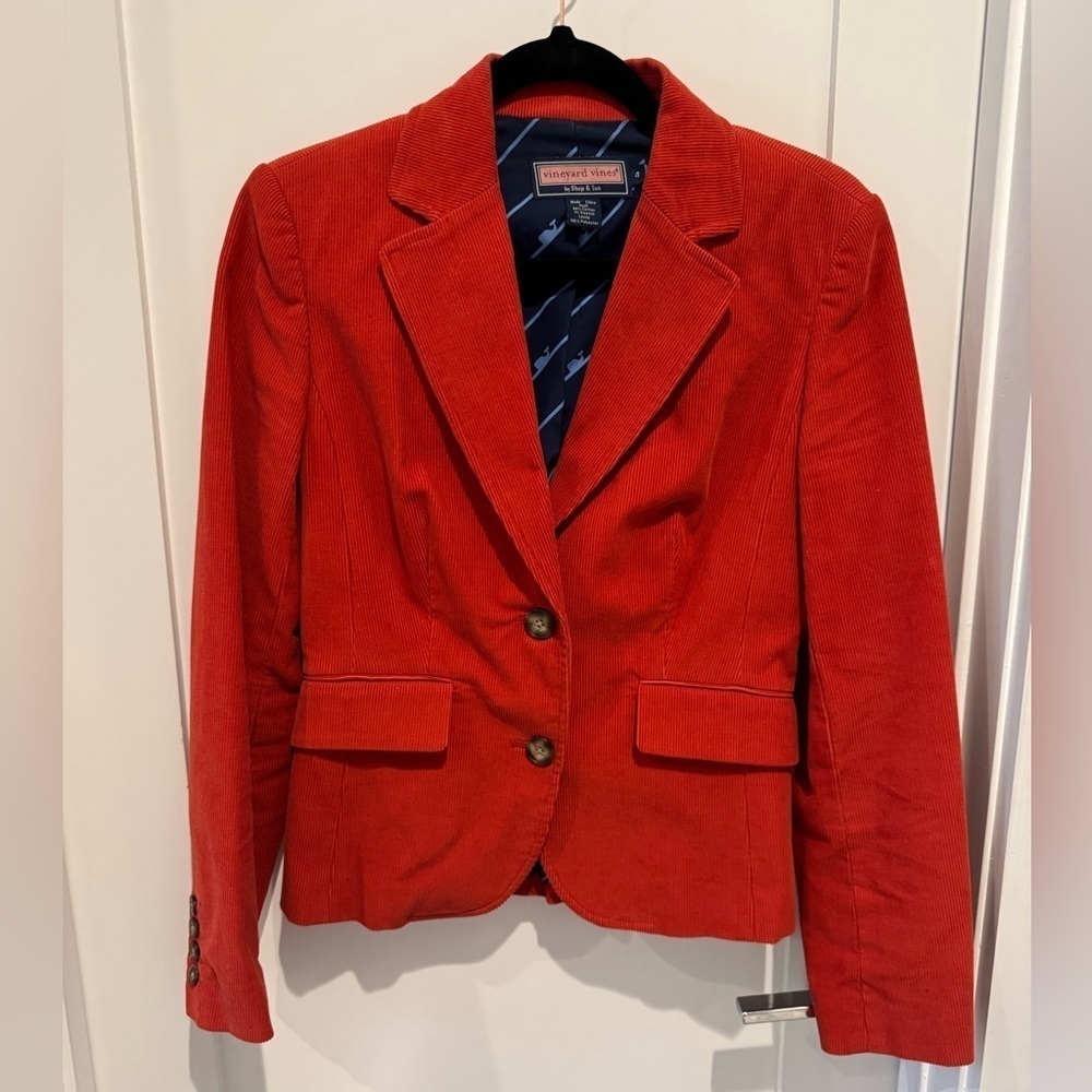 Vineyard Vines Orange Corduroy Cotton Blazer Jacket Women's Size 4 - Picture 3 of 6
